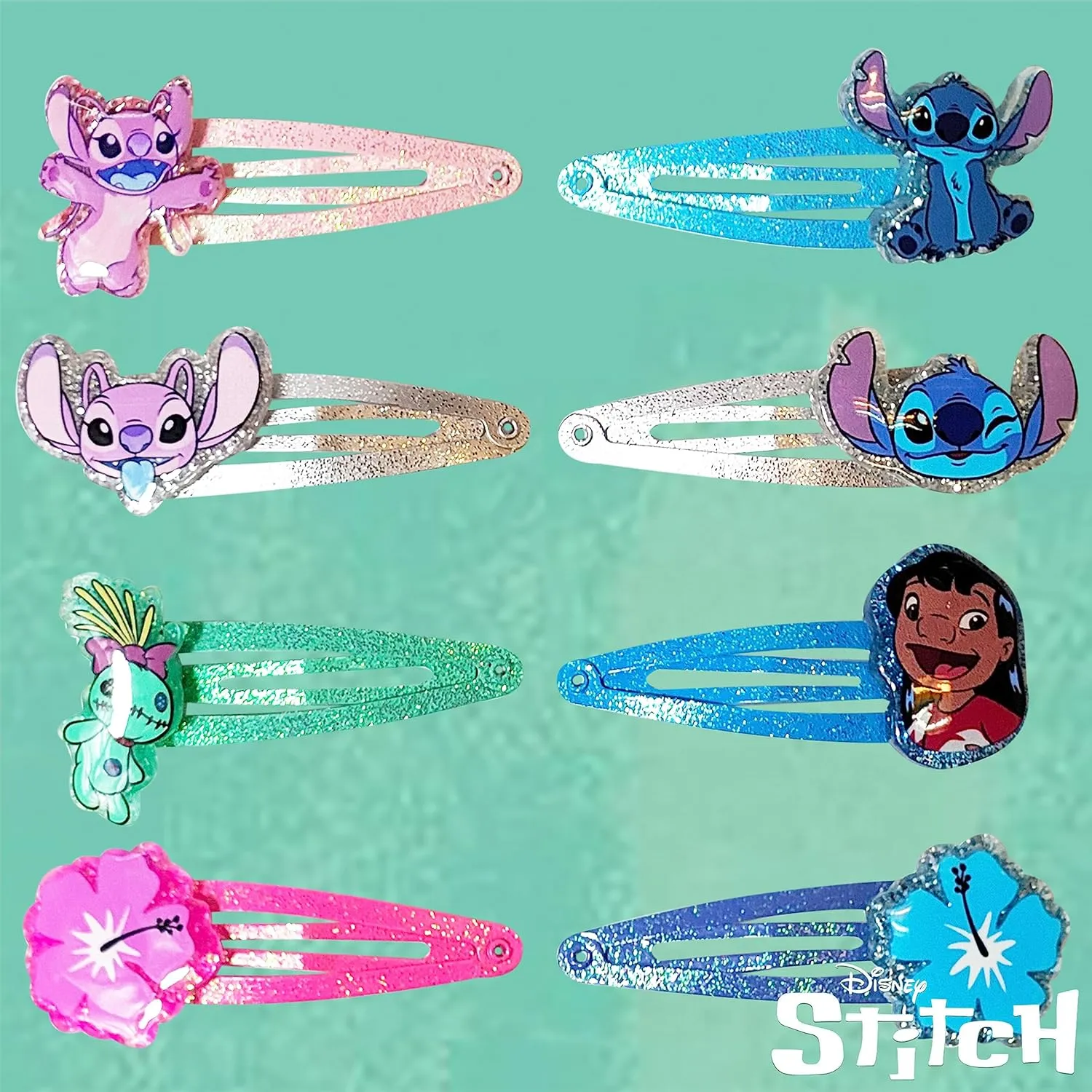 Disney Stitch Kids Hair Clips for Girls Snap Clips 8 Pack Multi Color Ages 3 