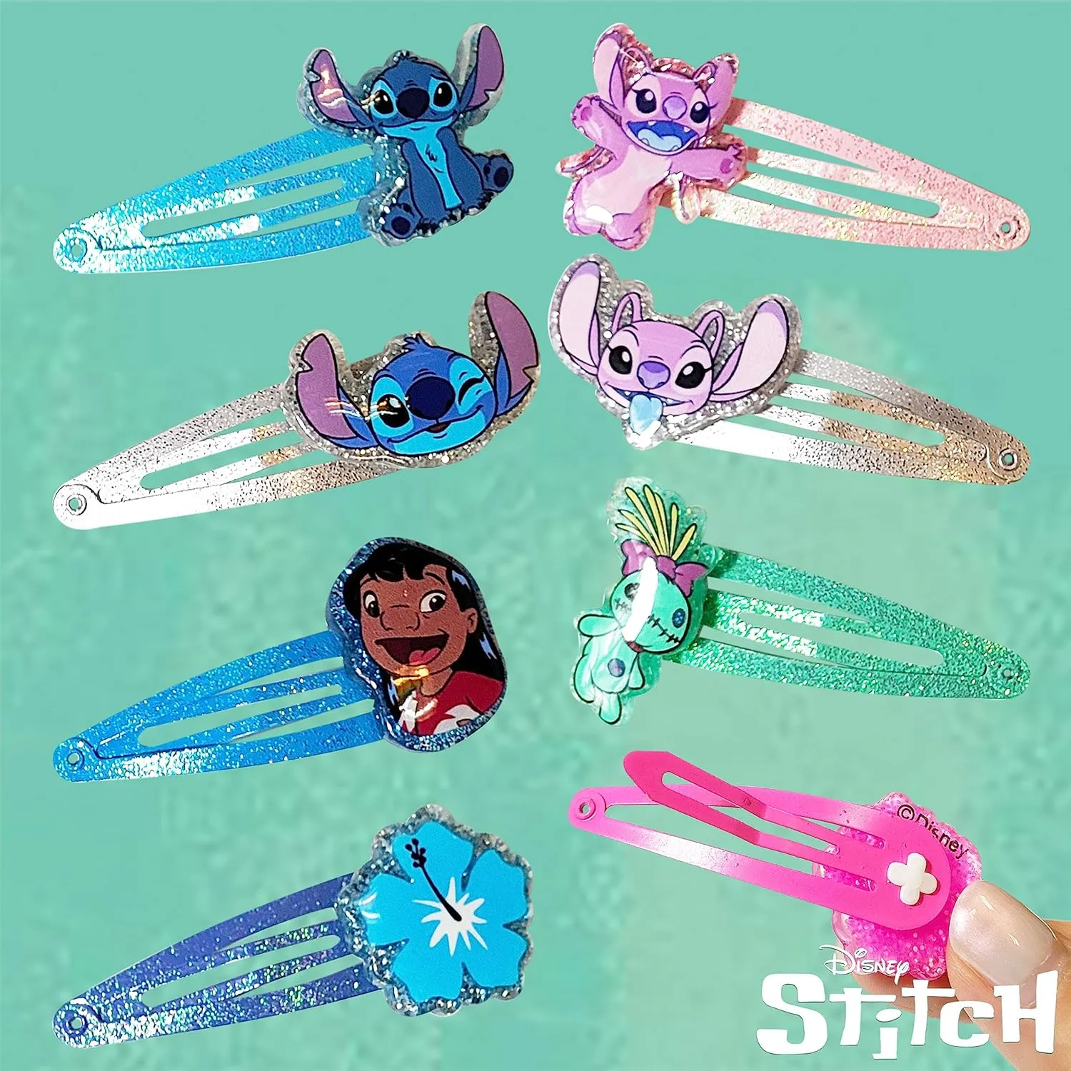 Disney Stitch Kids Hair Clips for Girls Snap Clips 8 Pack Multi Color Ages 3 