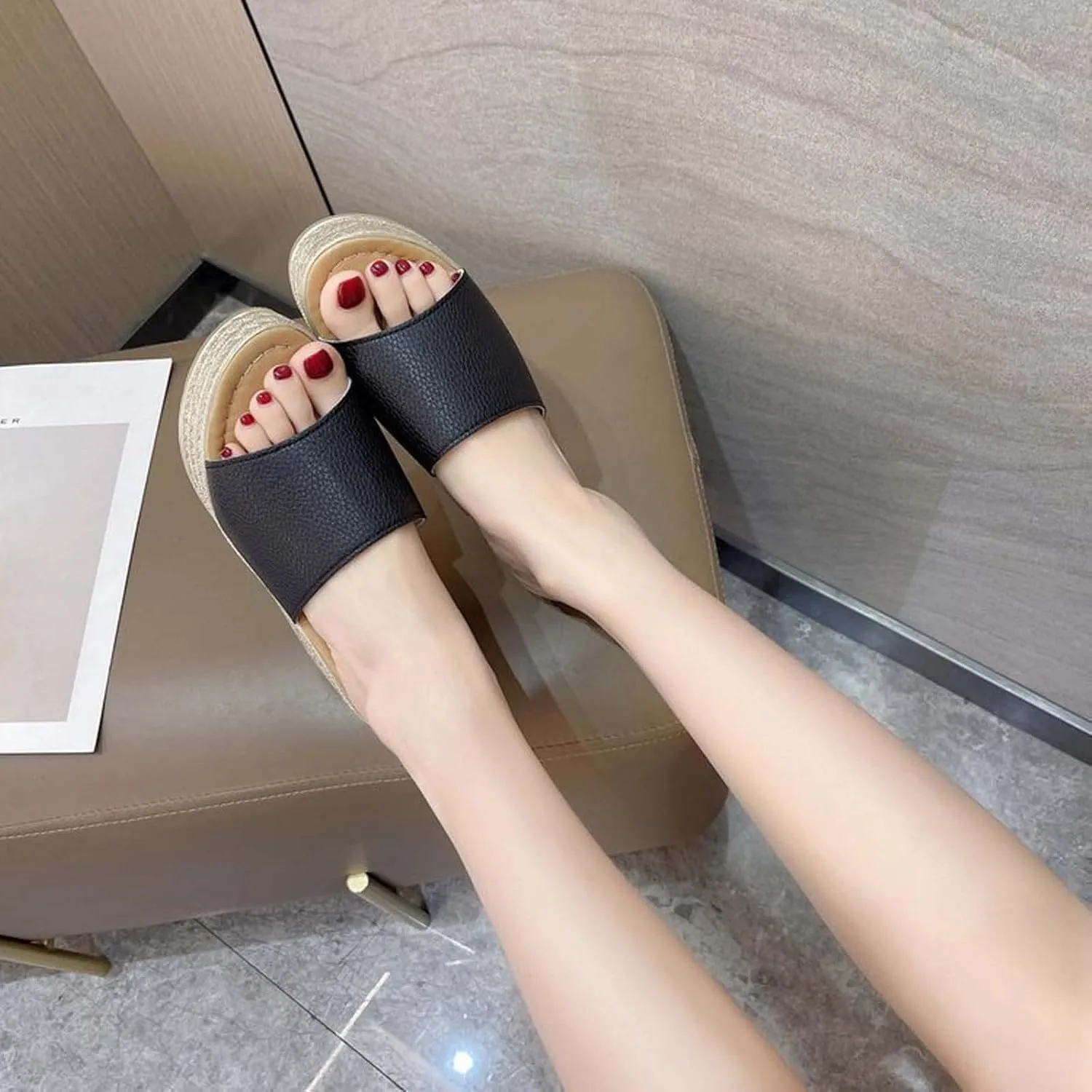 Dress Sandals for Women Comfortable Dressy Thicken Sole Summer Shoes Fashion Slip-on Orthotic Shoe Slipper