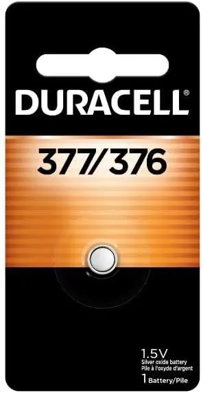 Duracell 376/377 Silver Oxide Button Battery, 1 Count Pack, 376/377 1.5 Volt Battery, Long-Lasting for Watches, Medical Devices, Calculators, and More
