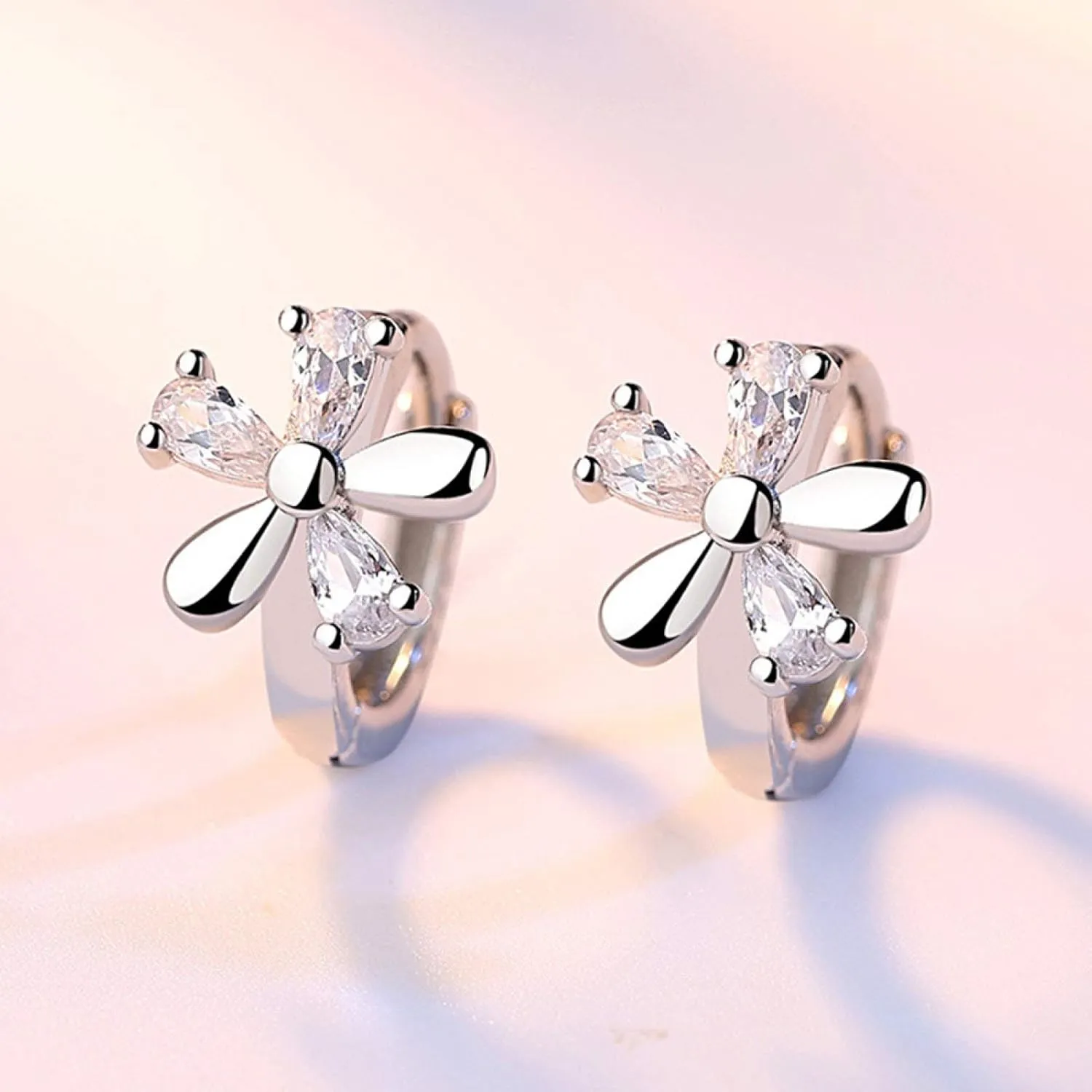 Earring Hoop Stud Drop & Dangle, Sweet Women Blossom Shape Cubic Zirconia Inlaid Huggie Earrings Party Jewelry for Women Teen Girls Birthday Christmas Friends Gift