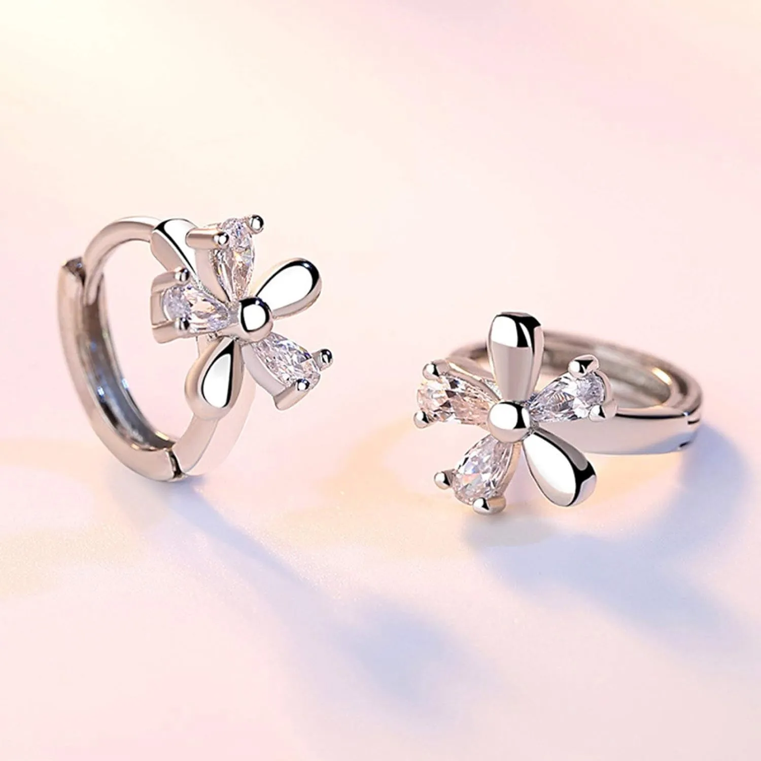 Earring Hoop Stud Drop & Dangle, Sweet Women Blossom Shape Cubic Zirconia Inlaid Huggie Earrings Party Jewelry for Women Teen Girls Birthday Christmas Friends Gift