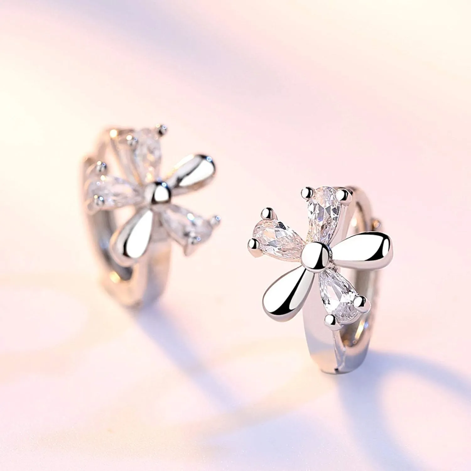Earring Hoop Stud Drop & Dangle, Sweet Women Blossom Shape Cubic Zirconia Inlaid Huggie Earrings Party Jewelry for Women Teen Girls Birthday Christmas Friends Gift