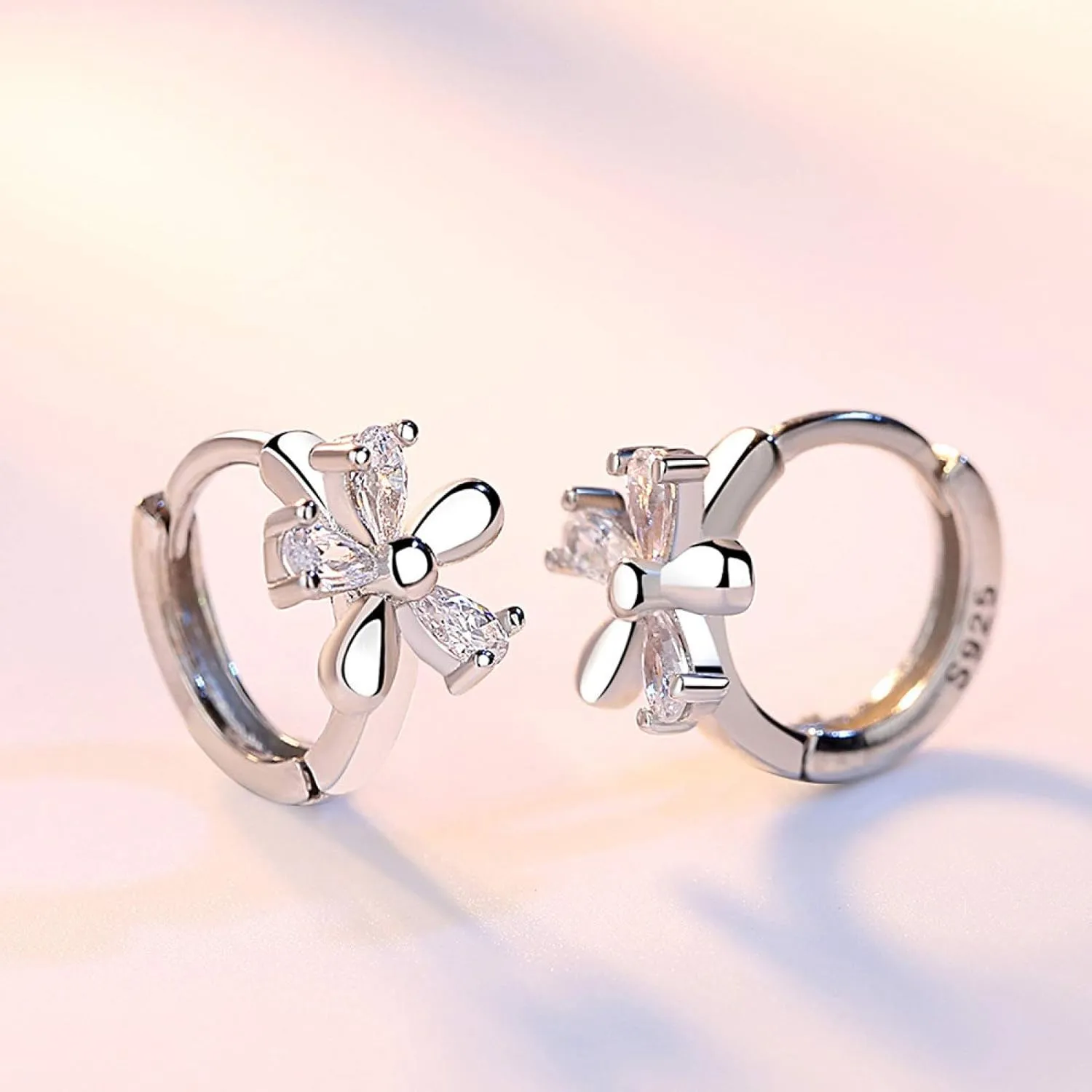 Earring Hoop Stud Drop & Dangle, Sweet Women Blossom Shape Cubic Zirconia Inlaid Huggie Earrings Party Jewelry for Women Teen Girls Birthday Christmas Friends Gift