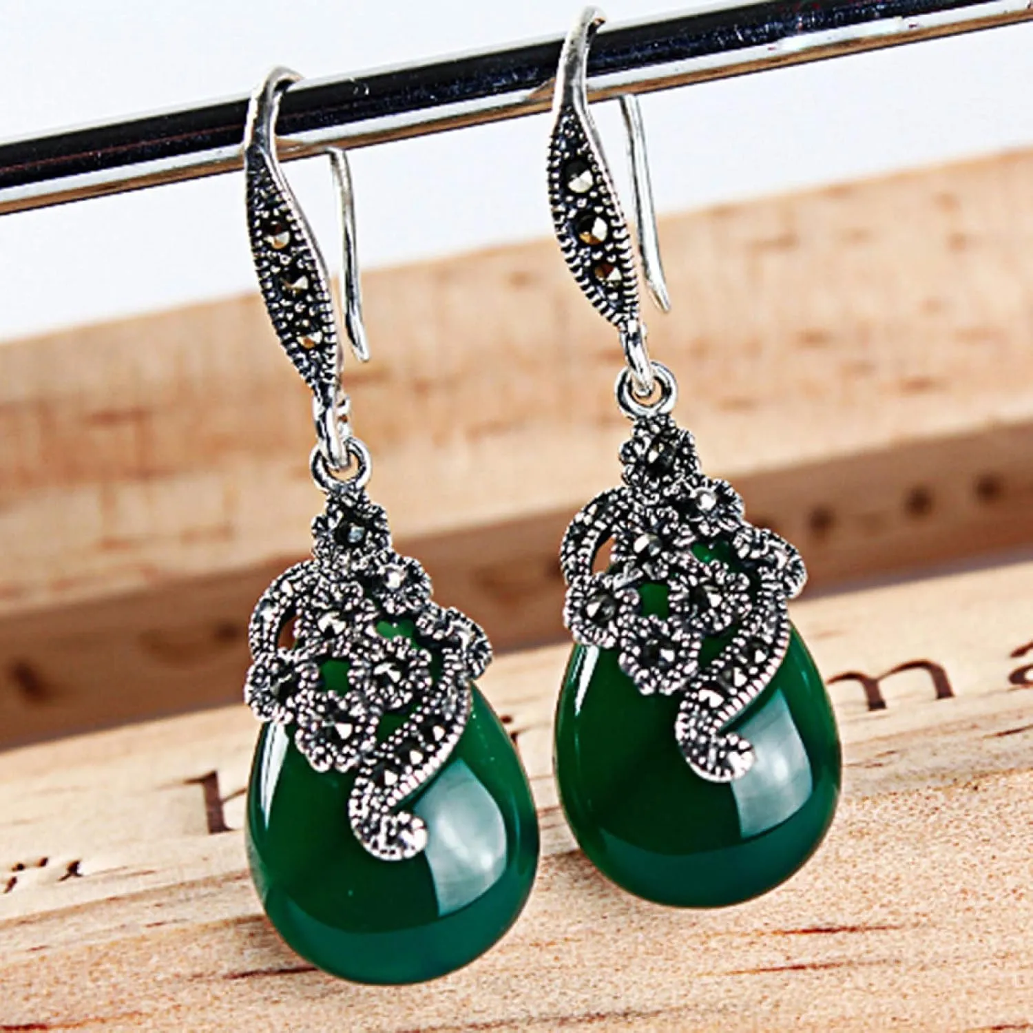 Earring Hoop Stud Drop & Dangle, Vintage Women Faux Emerald Ruby Water Drop Dangle Hook Earrings Jewelry Gift for Women Teen Girls Birthday Christmas Friends Gift