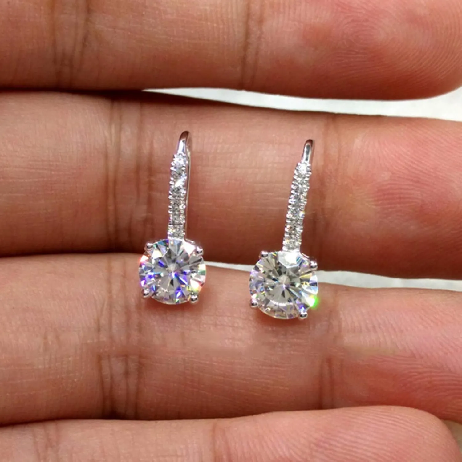 Earring Hoop Stud Drop & Dangle, Women Cubic Zirconia Inlaid Round Dangle Hook Earrings Christmas Jewelry Gift for Women Teen Girls Birthday Christmas Friends Gift