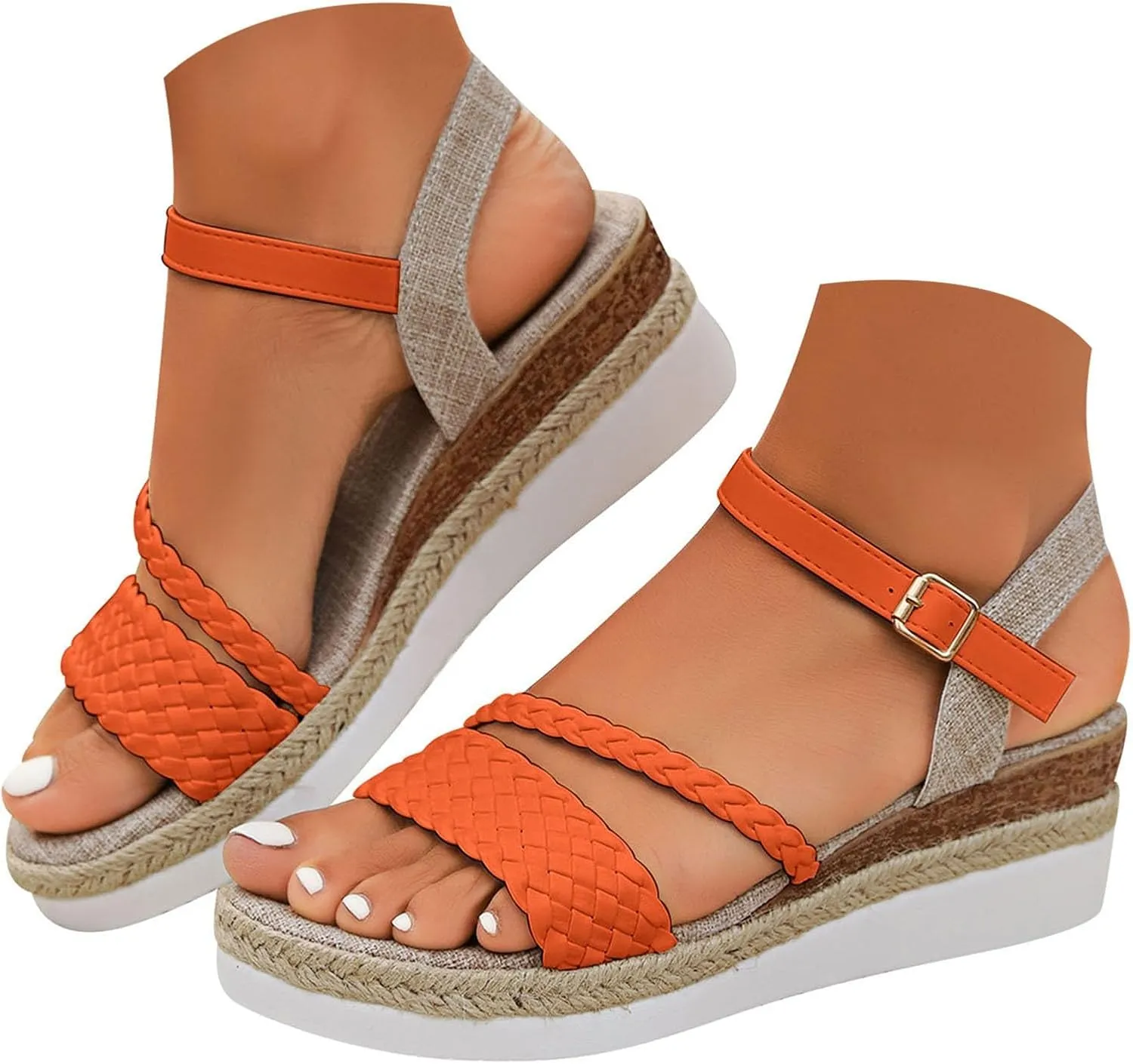 Eduavar Womens Sandals Casual Open Toe Ankle Strap Casual Flatform Platform Espadrilles Wedges Sandals Dressy Summer Shoes