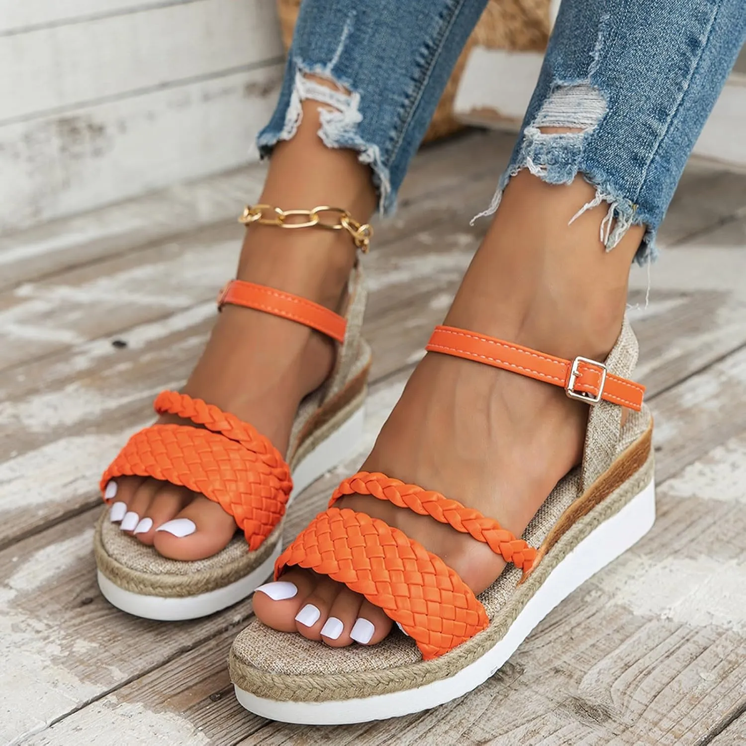 Eduavar Womens Sandals Casual Open Toe Ankle Strap Casual Flatform Platform Espadrilles Wedges Sandals Dressy Summer Shoes