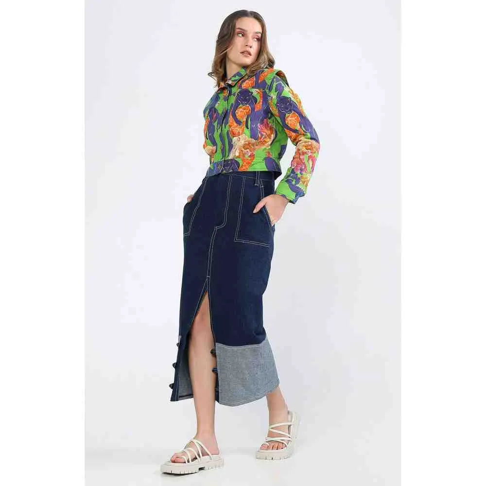 Ekastories Green Panther Denim Jacket