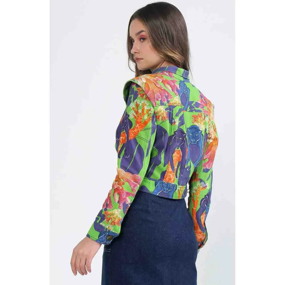 Ekastories Green Panther Denim Jacket