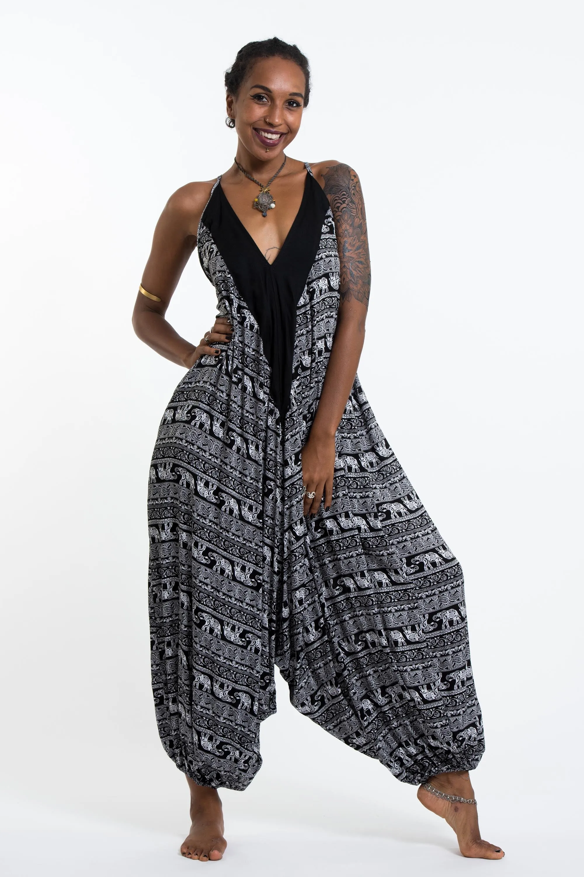 Elephant Paisley Romper in Black