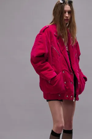 ELONGATED MOTORCYCLE JACKET - RASPBERRY VELVET