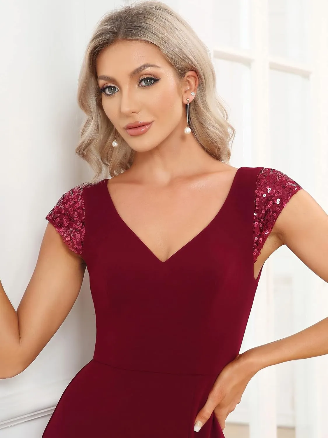 Ever-Pretty Women's V-Neck Cap Sleeves Sequin Mermaid Floor-Length Evening Dresses 01586