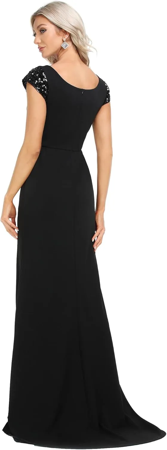 Ever-Pretty Women's V-Neck Cap Sleeves Sequin Mermaid Floor-Length Evening Dresses 01586