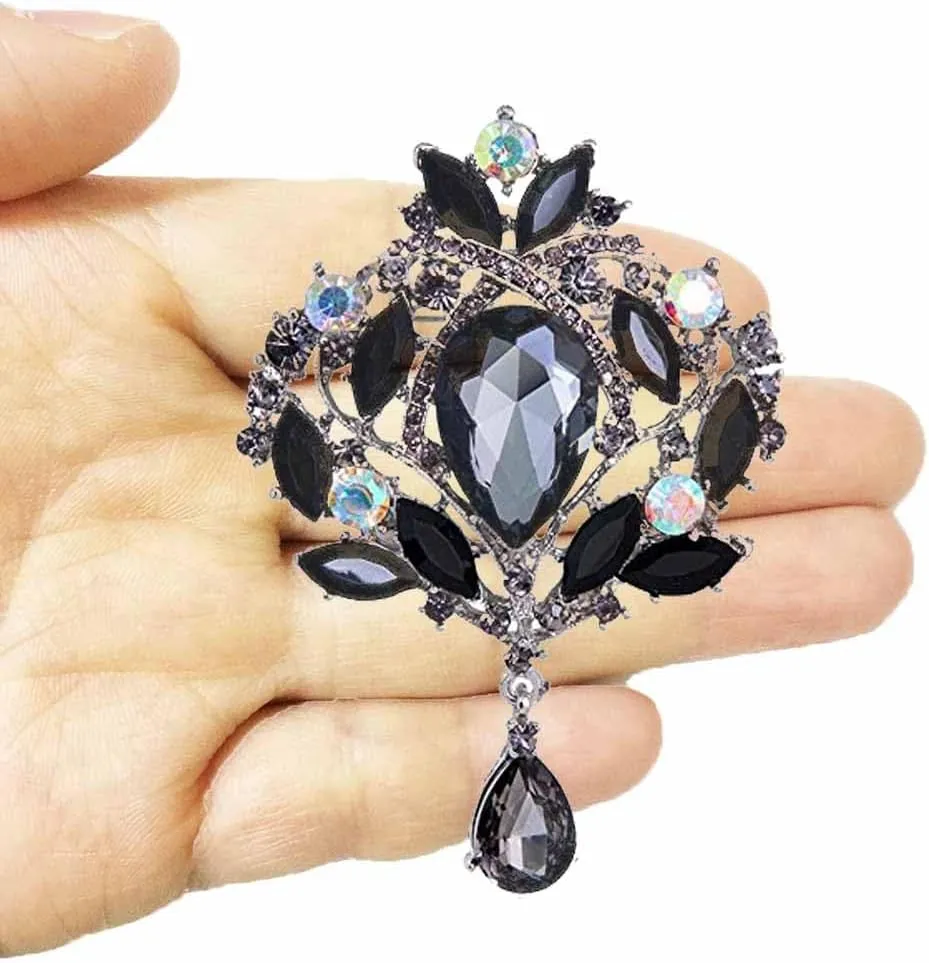 Ezing 4Pcs Brooch Lot with Large Big Size Rhinestone Crystal Fashion Jewelry