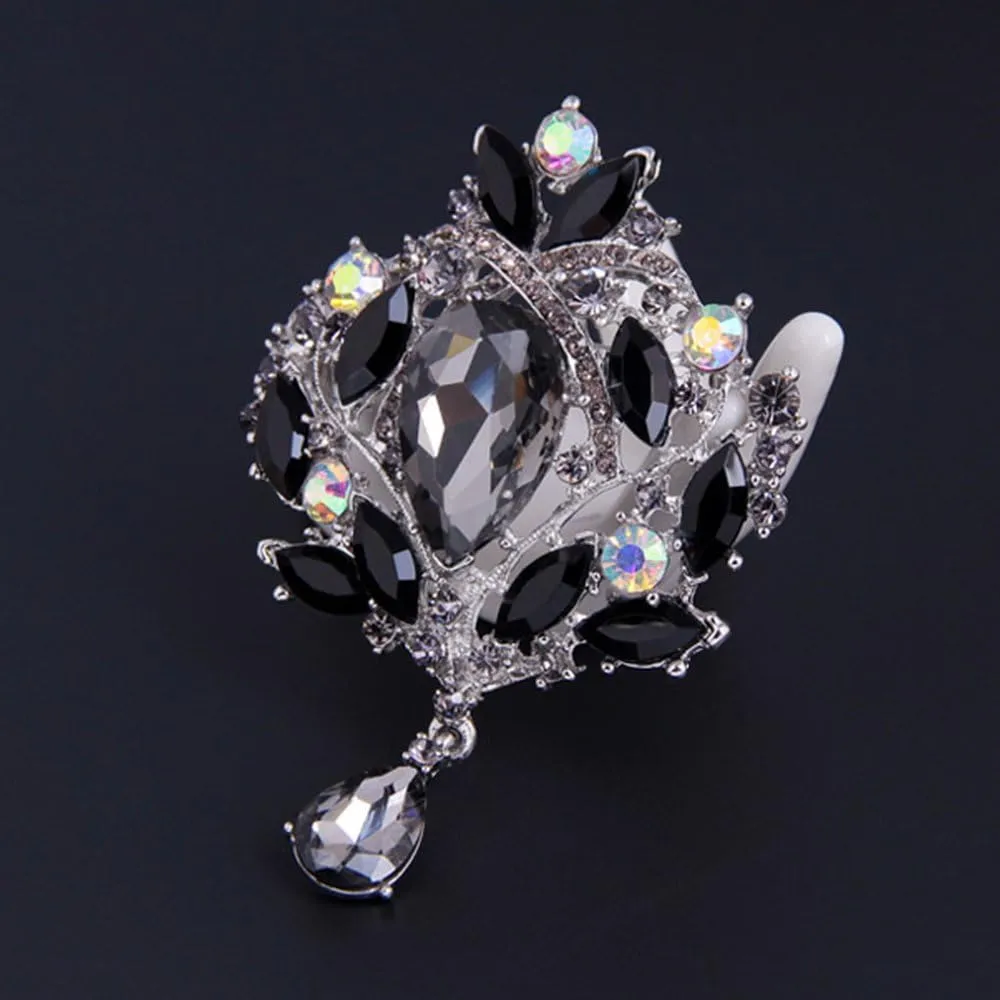 Ezing 4Pcs Brooch Lot with Large Big Size Rhinestone Crystal Fashion Jewelry