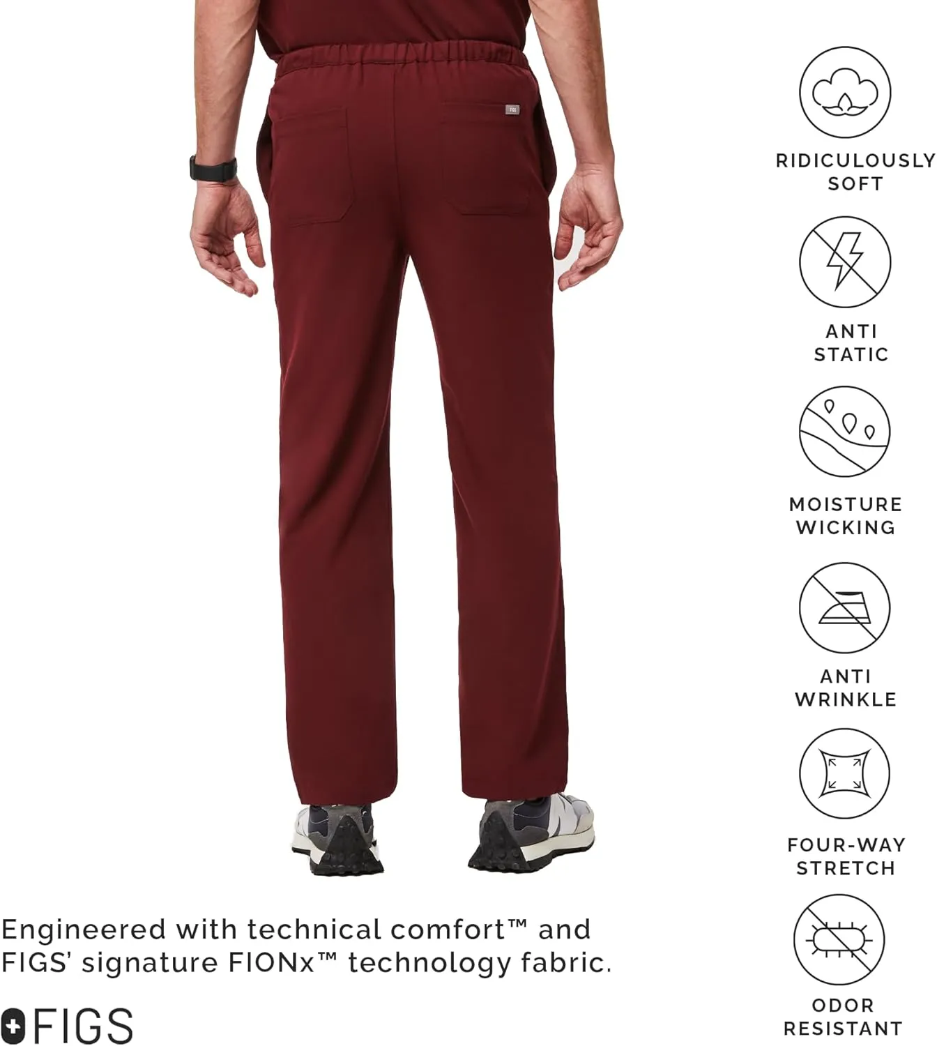 FIGS Pisco Basic Scrub Pants for Men ?? Structured Fit, Straight Leg, 4 Pockets, Anti-Wrinkle