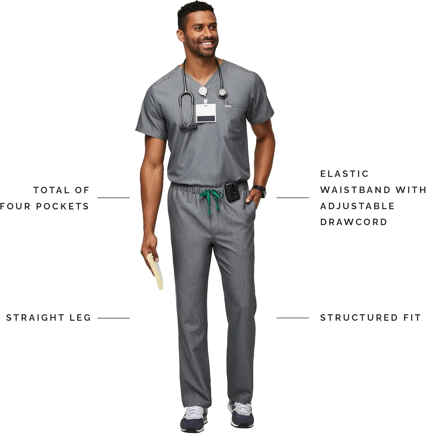 FIGS Pisco Basic Scrub Pants for Men ?? Structured Fit, Straight Leg, 4 Pockets, Anti-Wrinkle