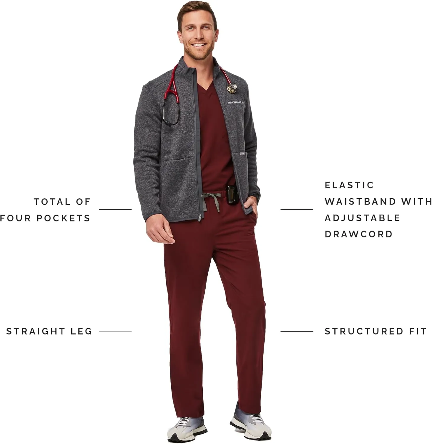 FIGS Pisco Basic Scrub Pants for Men ?? Structured Fit, Straight Leg, 4 Pockets, Anti-Wrinkle