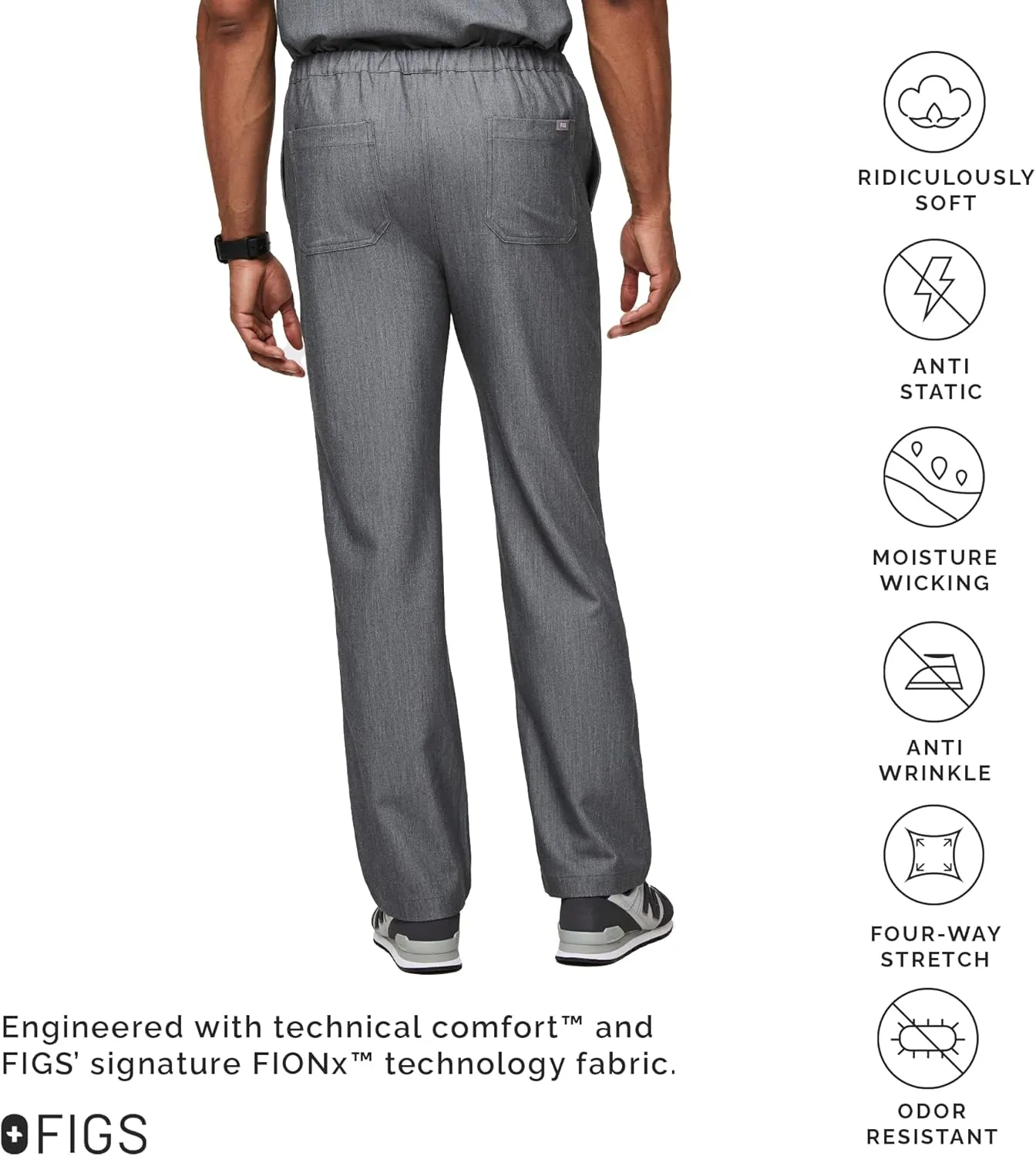 FIGS Pisco Basic Scrub Pants for Men ?? Structured Fit, Straight Leg, 4 Pockets, Anti-Wrinkle