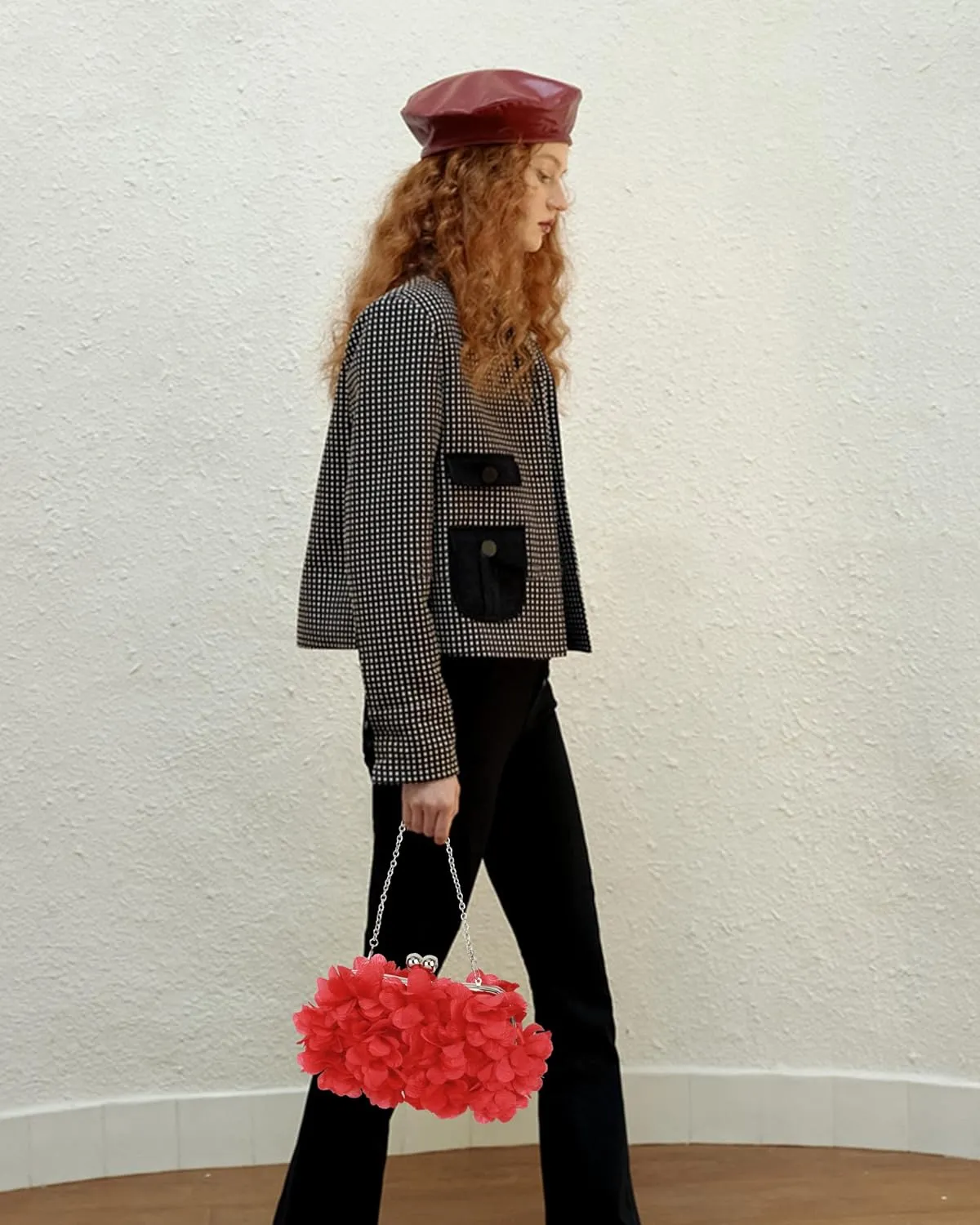 Floral Clutch Purses for Women Elegant Stain Evening Bag Top Handle Crossbody Handbag for Wedding Party Prom