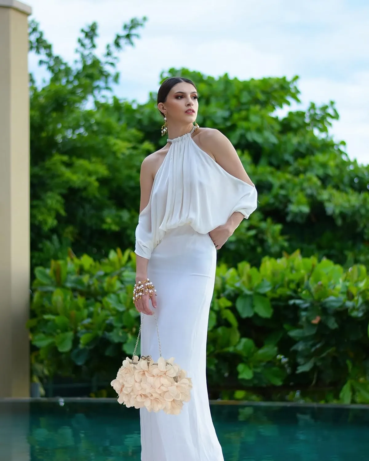 Floral Clutch Purses for Women Elegant Stain Evening Bag Top Handle Crossbody Handbag for Wedding Party Prom