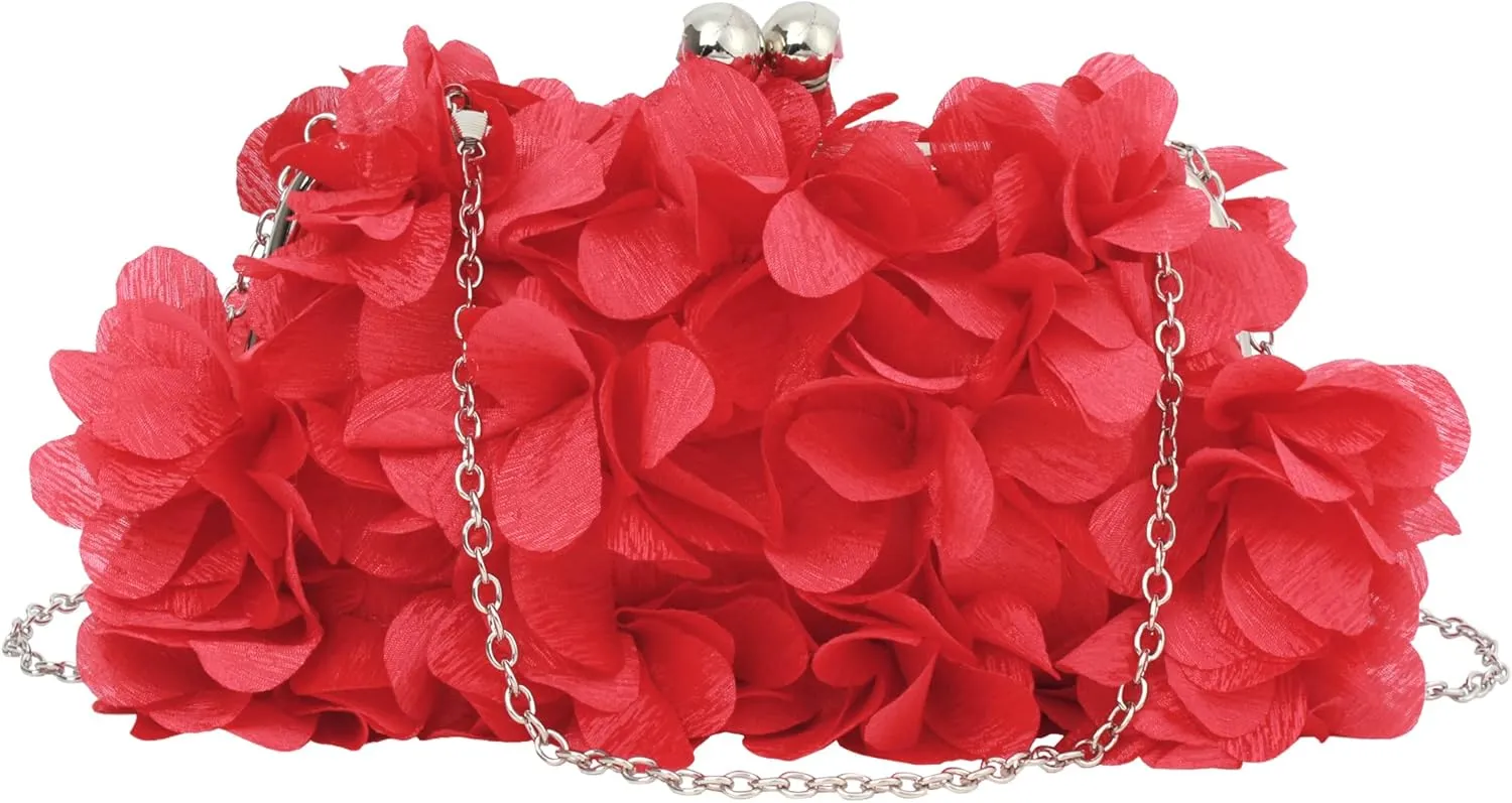 Floral Clutch Purses for Women Elegant Stain Evening Bag Top Handle Crossbody Handbag for Wedding Party Prom