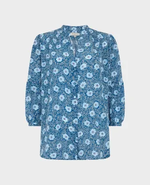 Floral Print Silk Puff Sleeve Blouse