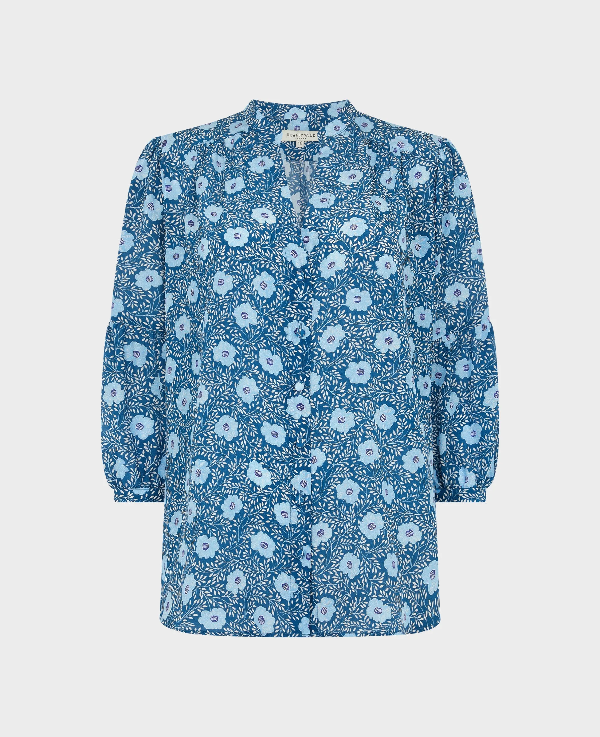 Floral Print Silk Puff Sleeve Blouse