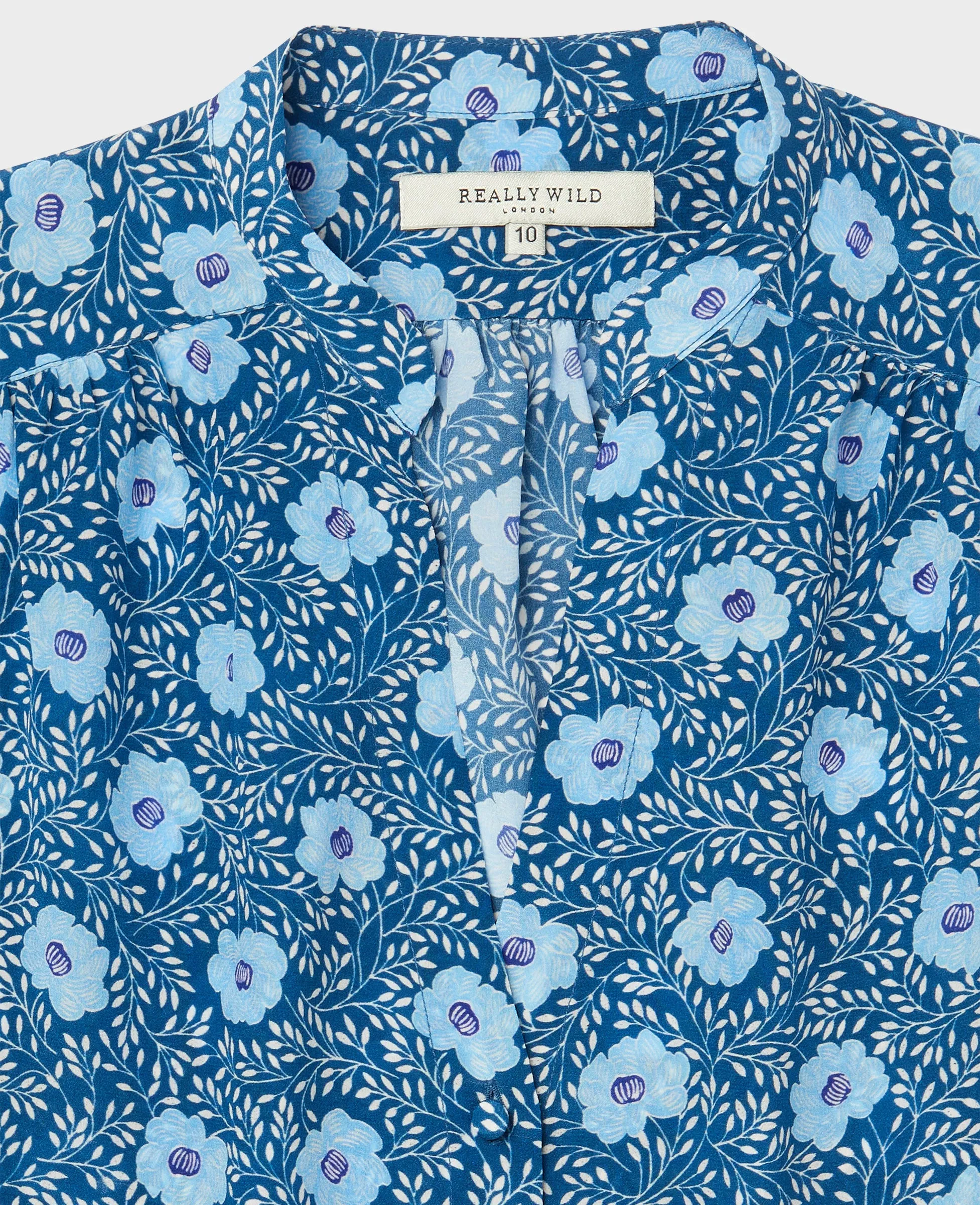 Floral Print Silk Puff Sleeve Blouse