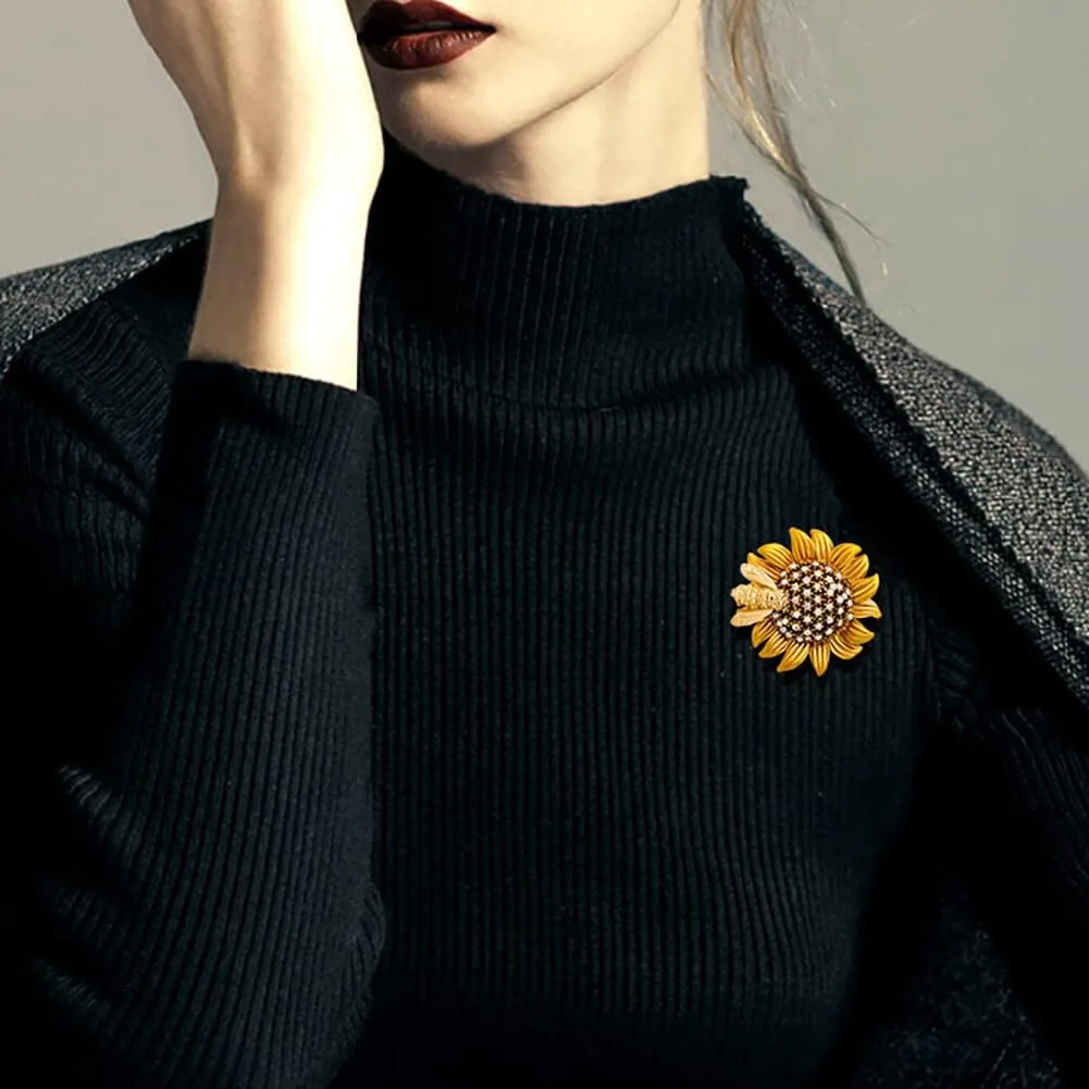 Flower Brooch Pin, Crystal Rhinestones Vintage Bee and Daisy Womens Brooches and Pins Jewelry Cloth Accessories