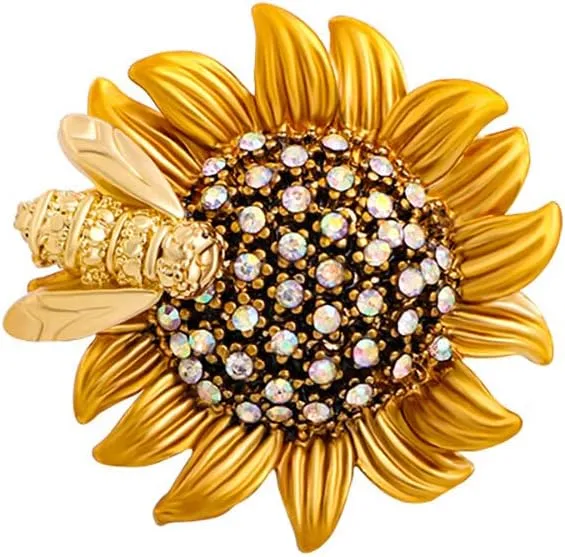 Flower Brooch Pin, Crystal Rhinestones Vintage Bee and Daisy Womens Brooches and Pins Jewelry Cloth Accessories