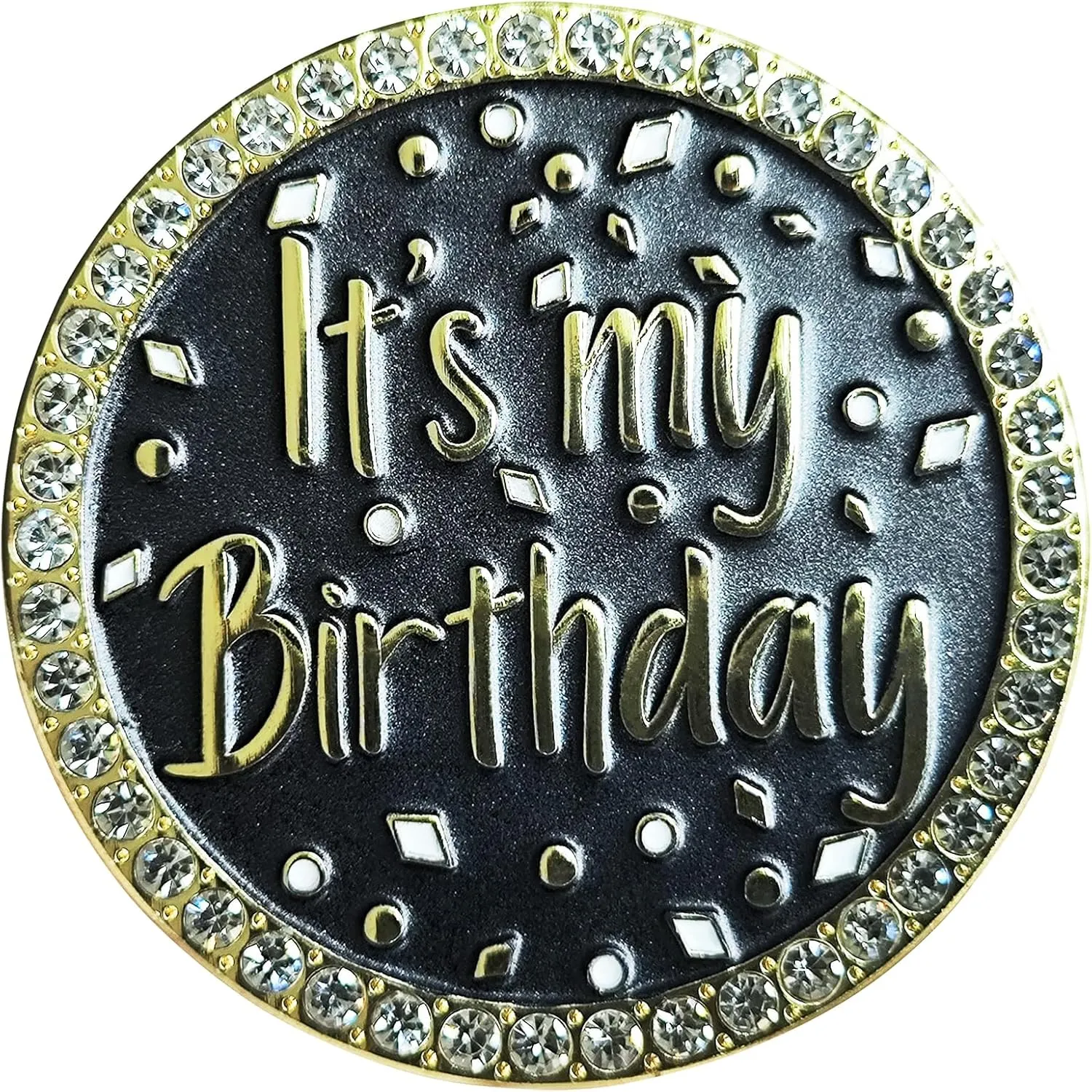 For It's My Birthday Pin Brooch Round Metal Lapel Pin Badges with Rhinestones Fun Pink Pearl Enamel Pins for Women Girls Boys Men Birthday Party Wedding Gifts Decoration