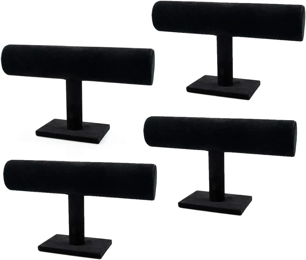 Foraineam 4-Pack Black Velvet T-Bar Jewelry Display Stands Watch Necklace Bracelet Organizer