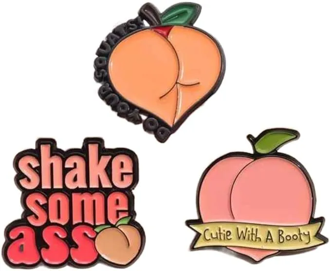 Fruit Enamel Pins Custom Shake Some Ass Brooches Lapel Badges Cutie With A Booty Jewelry Gift for Kids Friends 3PCS 040268