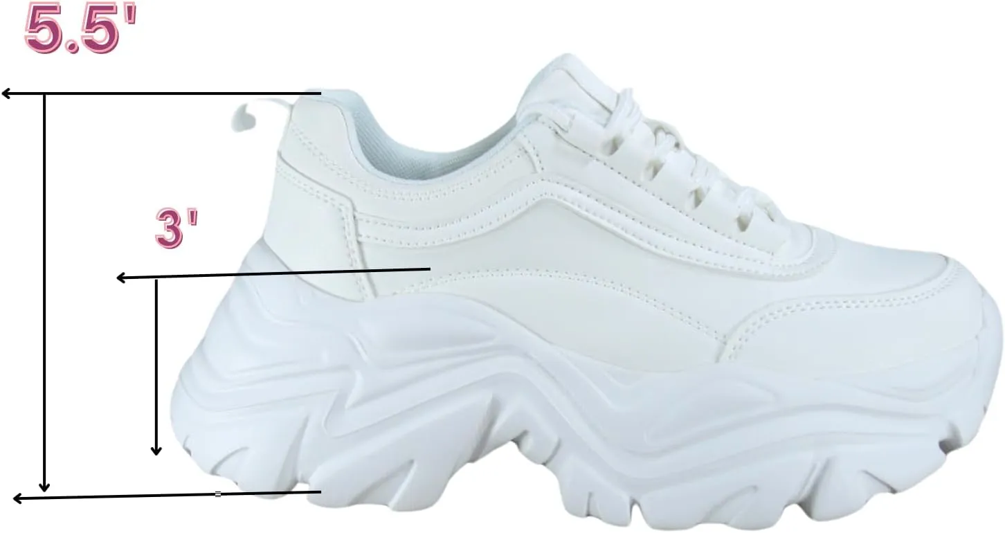 FZ Women's Fashion Chunky Platform Lace Up Casual Dad Street Shoes Wedge Walking Sneakers