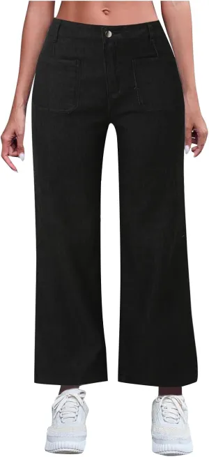 FZVYD Wide Leg Cropped Jeans for Women Trendy High Waisted Crossover Boyfriend Jeans Baggy Stretchy Denim Trousers 2024