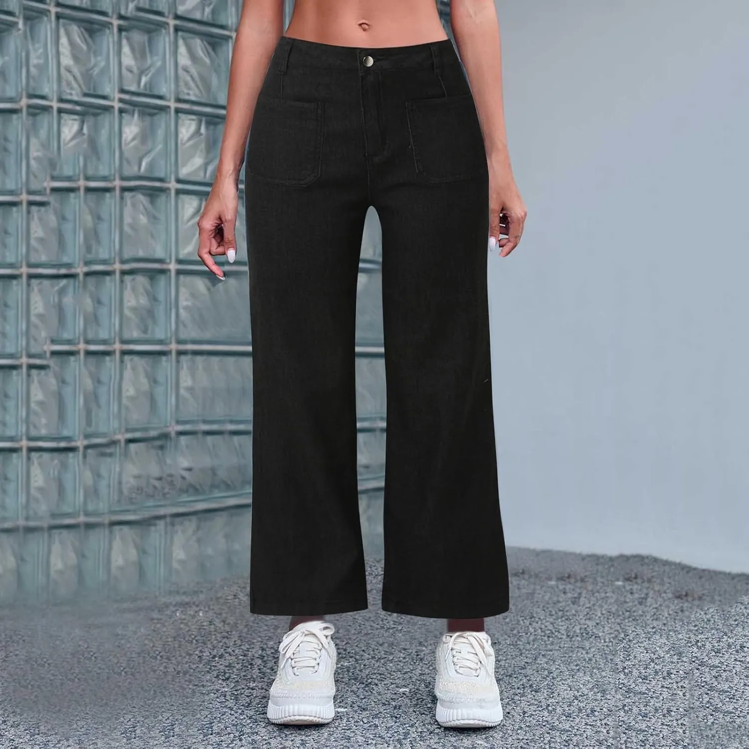 FZVYD Wide Leg Cropped Jeans for Women Trendy High Waisted Crossover Boyfriend Jeans Baggy Stretchy Denim Trousers 2024