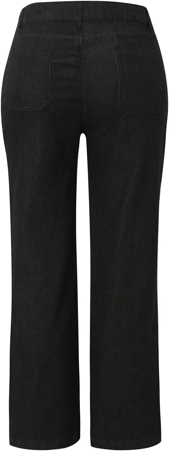 FZVYD Wide Leg Cropped Jeans for Women Trendy High Waisted Crossover Boyfriend Jeans Baggy Stretchy Denim Trousers 2024