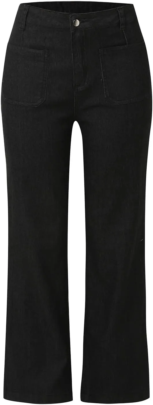 FZVYD Wide Leg Cropped Jeans for Women Trendy High Waisted Crossover Boyfriend Jeans Baggy Stretchy Denim Trousers 2024