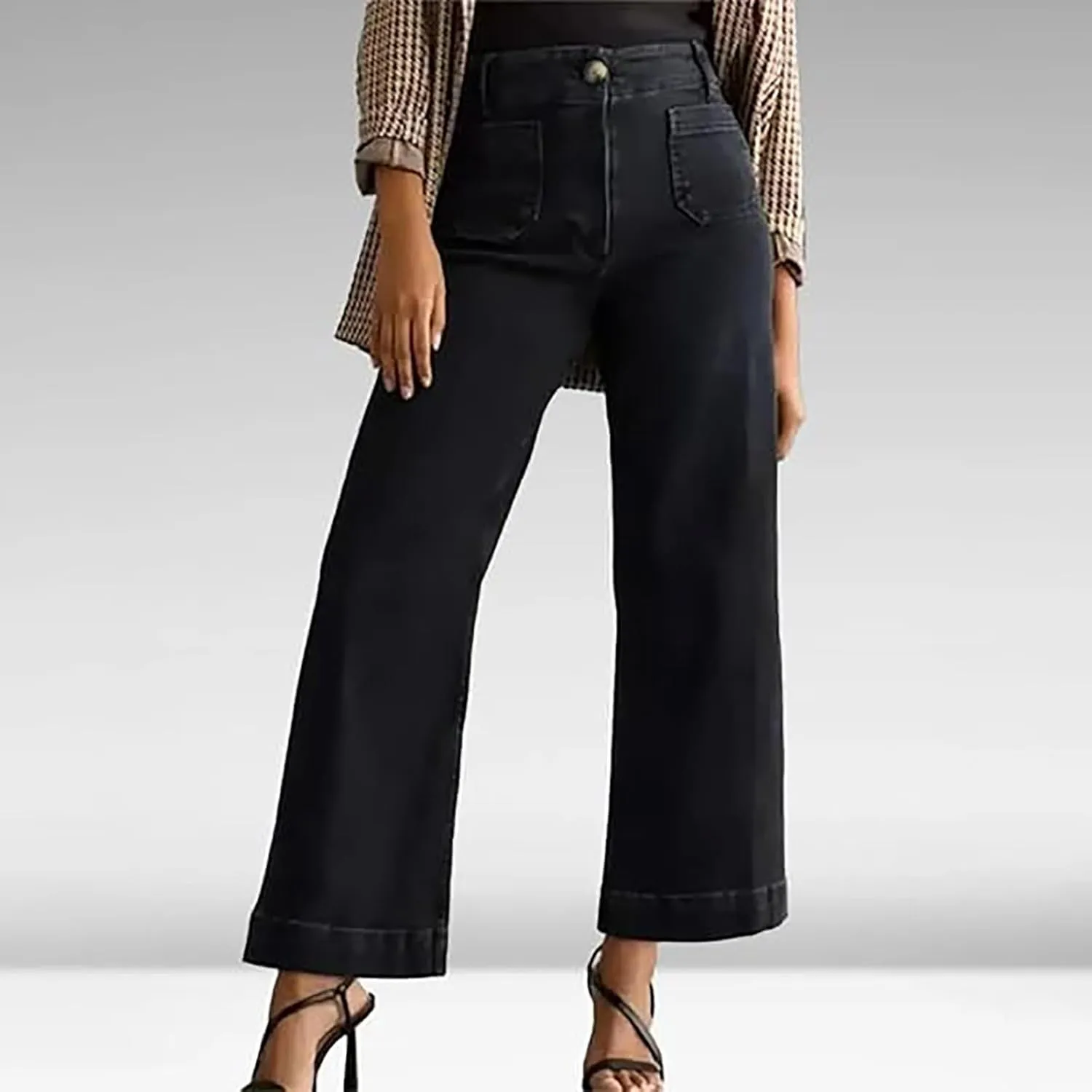 FZVYD Wide Leg Cropped Jeans for Women Trendy High Waisted Crossover Boyfriend Jeans Baggy Stretchy Denim Trousers 2024