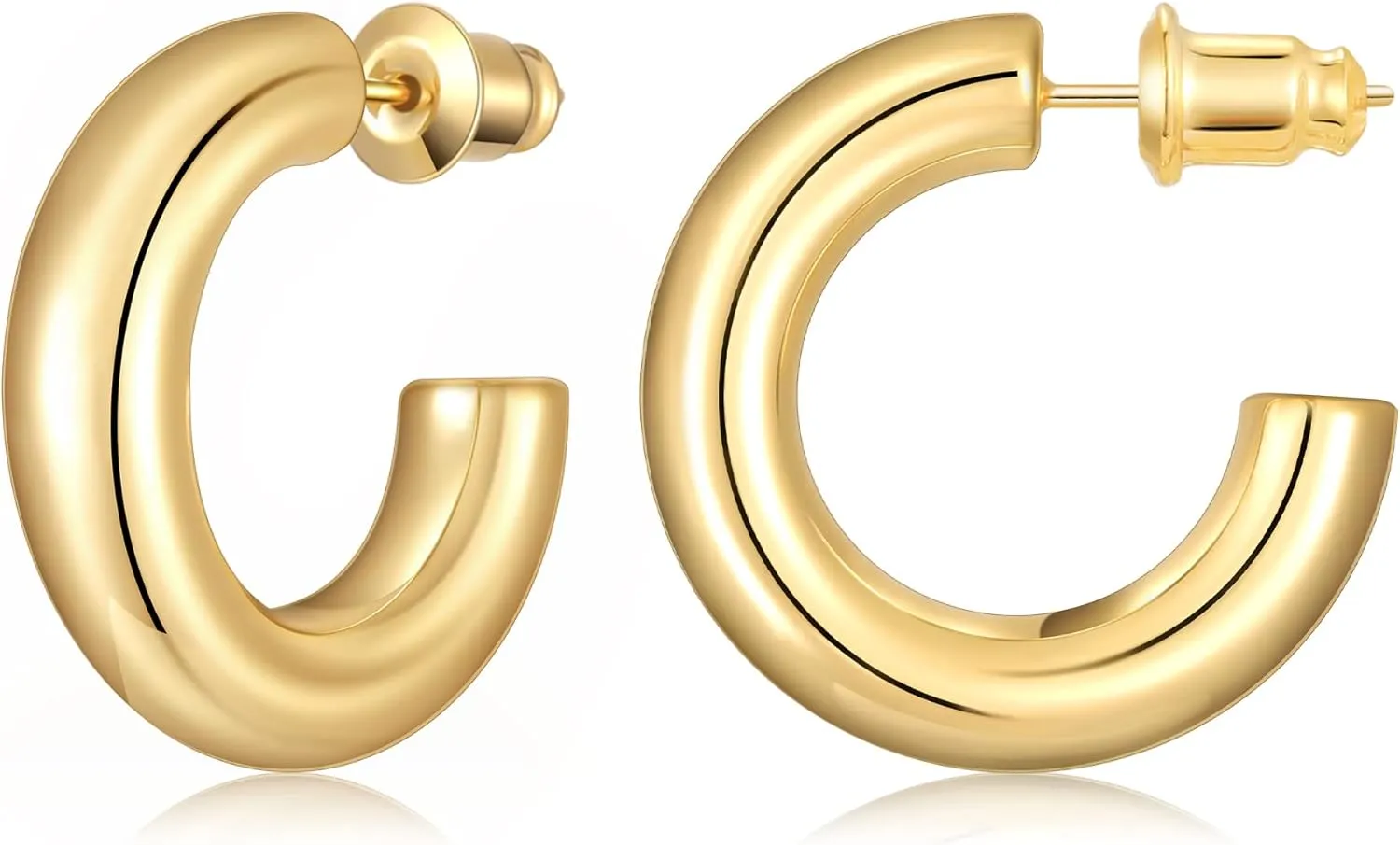 Gacimy Chunky Gold Hoop Earrings for Women 14K Real Gold Plated, 925 Sterling Silver Post Hoops for Women