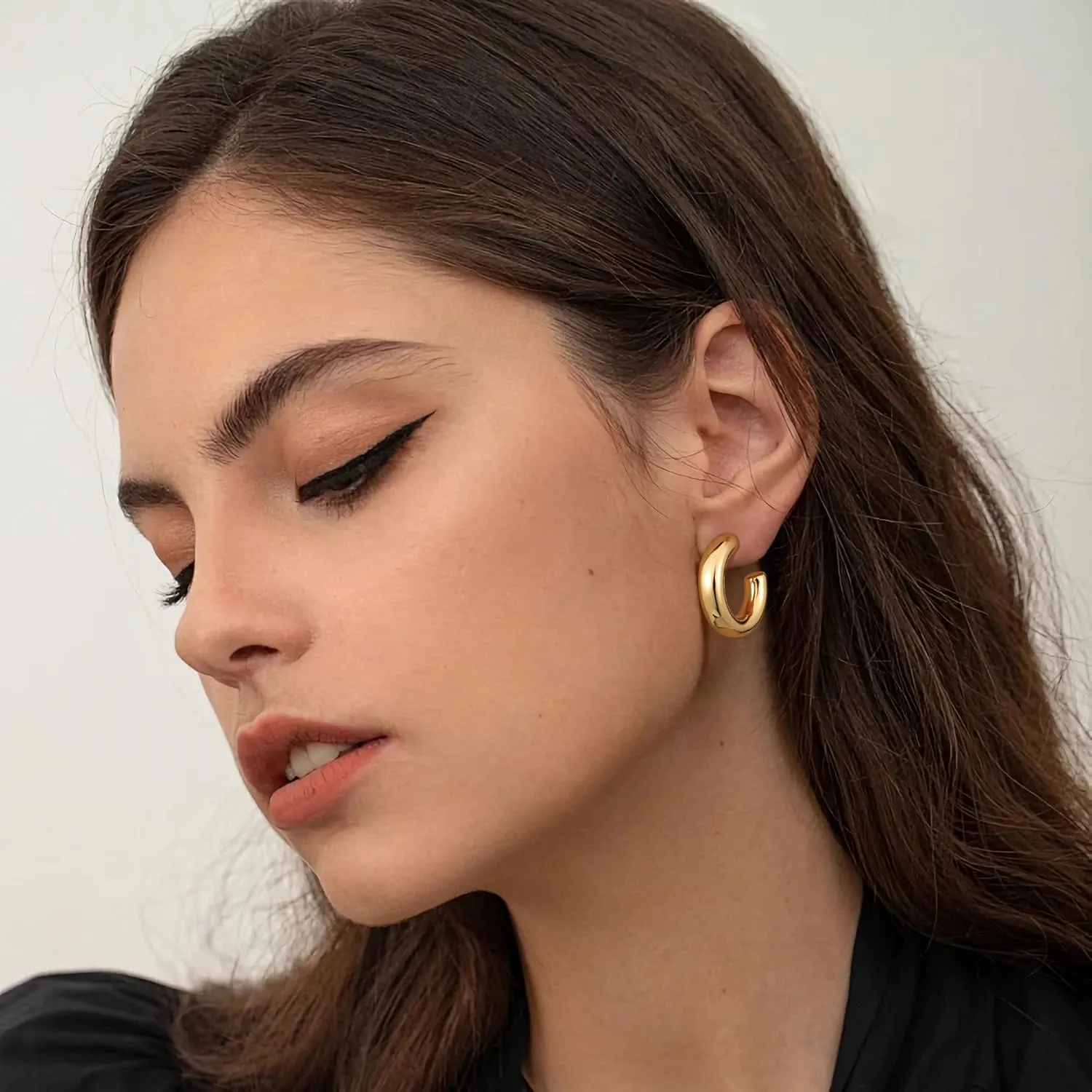 Gacimy Chunky Gold Hoop Earrings for Women 14K Real Gold Plated, 925 Sterling Silver Post Hoops for Women
