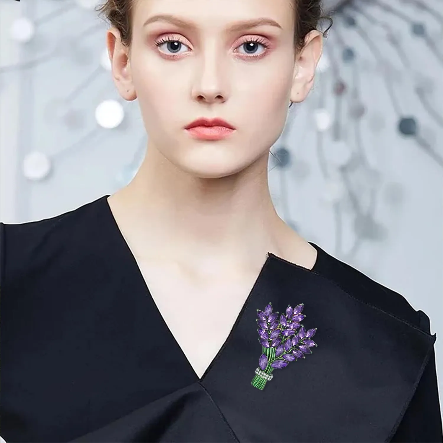 GBAHFY Lavender Flower Brooch Crystal Rhinestone Glass Tulip Bouquet Brooch Lapel Pin Fashion Elegant Accessories Wedding Party Jewelry Gift for Women