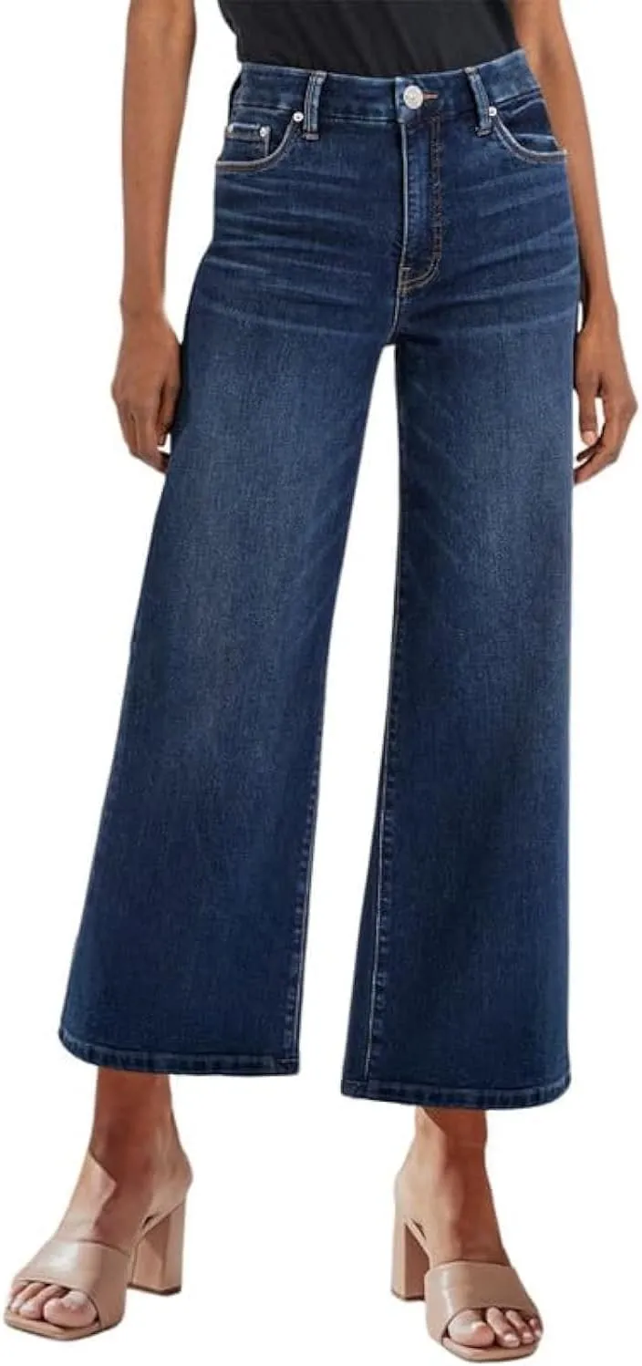 Genleck Women's Wide Leg Jeans  Trendy Cropped Loose Jeans High Waisted Stretchy Capri Denim Pants Baggy Trousers 2024