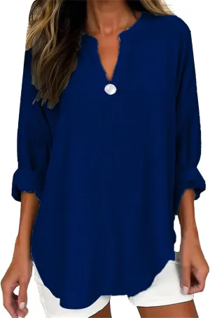 GIERIDUC Women's Long Sleeve Oversized T Shirts Side Slit Loose Casual V Neck Tunic Tops Roll-up Sleeve Soft Tshirts Blouse