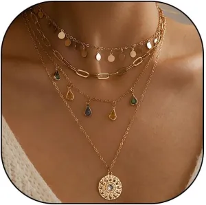 GIGB PBDK Trendy Layered Gold Pendant Necklaces for Women Lady Boho Stackable Dainty Beaded Turquoise Necklace Charm Long Paperclip Necklace Jewelry Gifts
