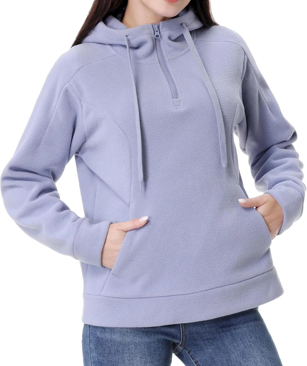 GIMECEN Women's Polar Fleece Hoodies Quarter Zip Sweatshirt Long Sleeve Sweaters Casual Pullover Jacket with Pocket