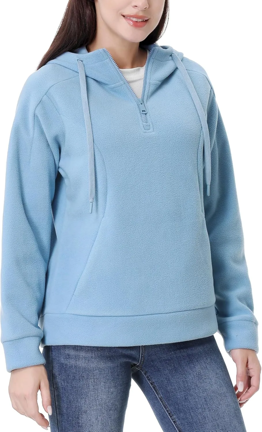 GIMECEN Women's Polar Fleece Hoodies Quarter Zip Sweatshirt Long Sleeve Sweaters Casual Pullover Jacket with Pocket