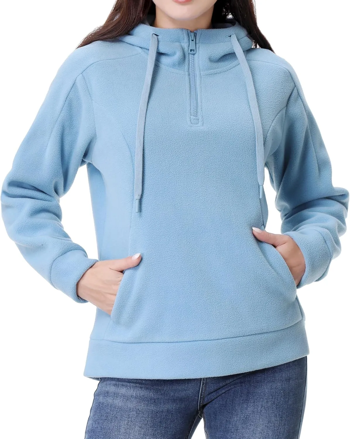GIMECEN Women's Polar Fleece Hoodies Quarter Zip Sweatshirt Long Sleeve Sweaters Casual Pullover Jacket with Pocket